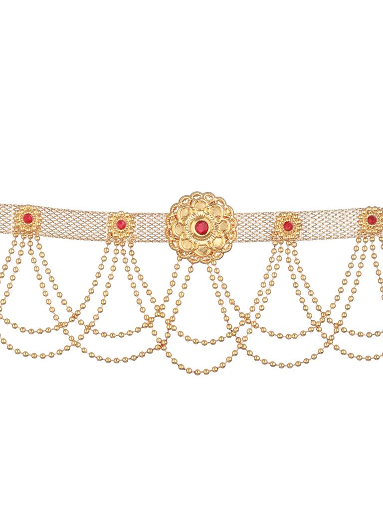 Gold Plated Red Stones Floral Waistchain Kamarbandh : SJKB2144