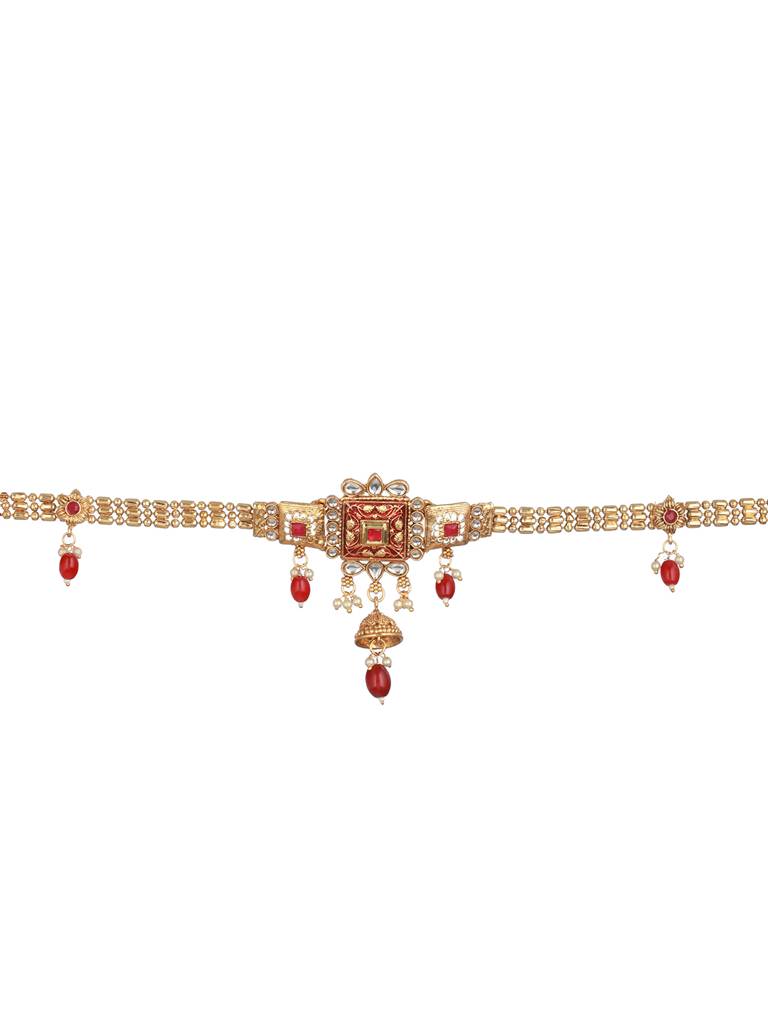 Gold Plated Red Kundan Rajasthani Waistband Kamarbandh : SJKB2145
