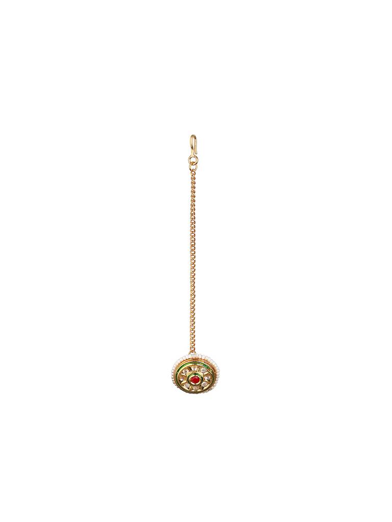 Gold Plated Kundan Studded Rajasthani Borla Mangtika : SJMT2148