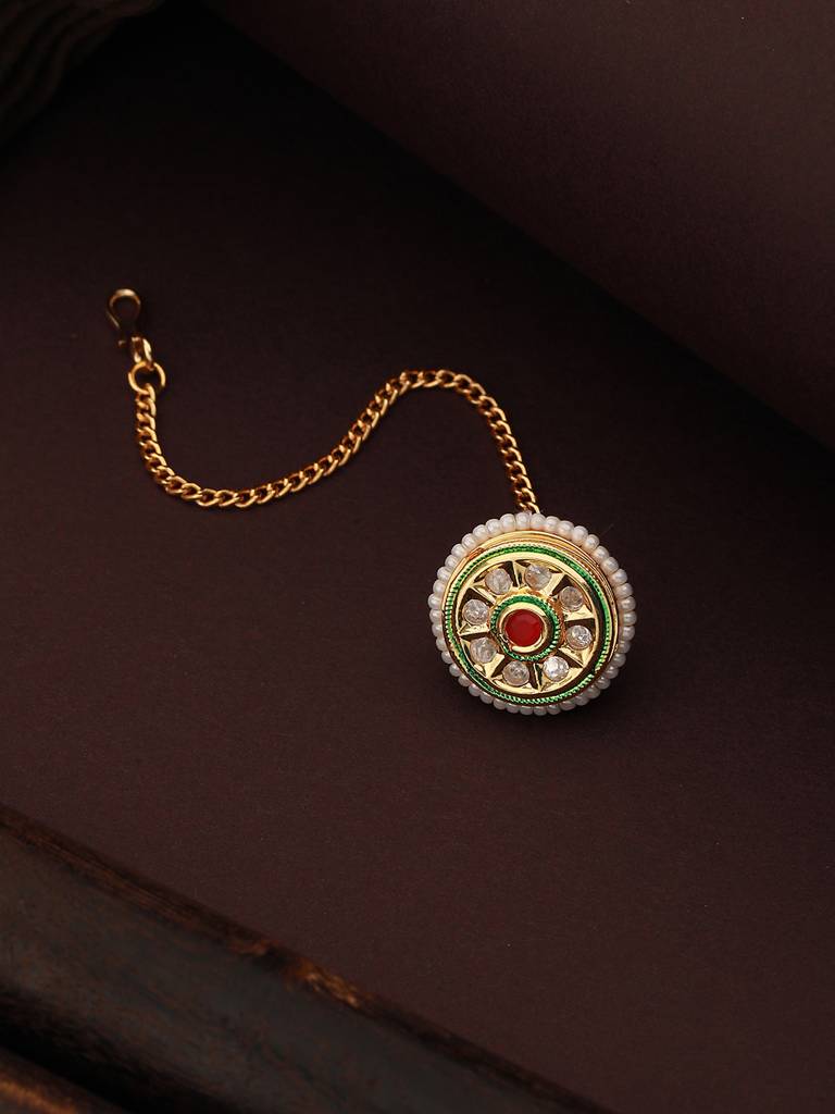 Gold Plated Kundan Studded Rajasthani Borla Mangtika : SJMT2148