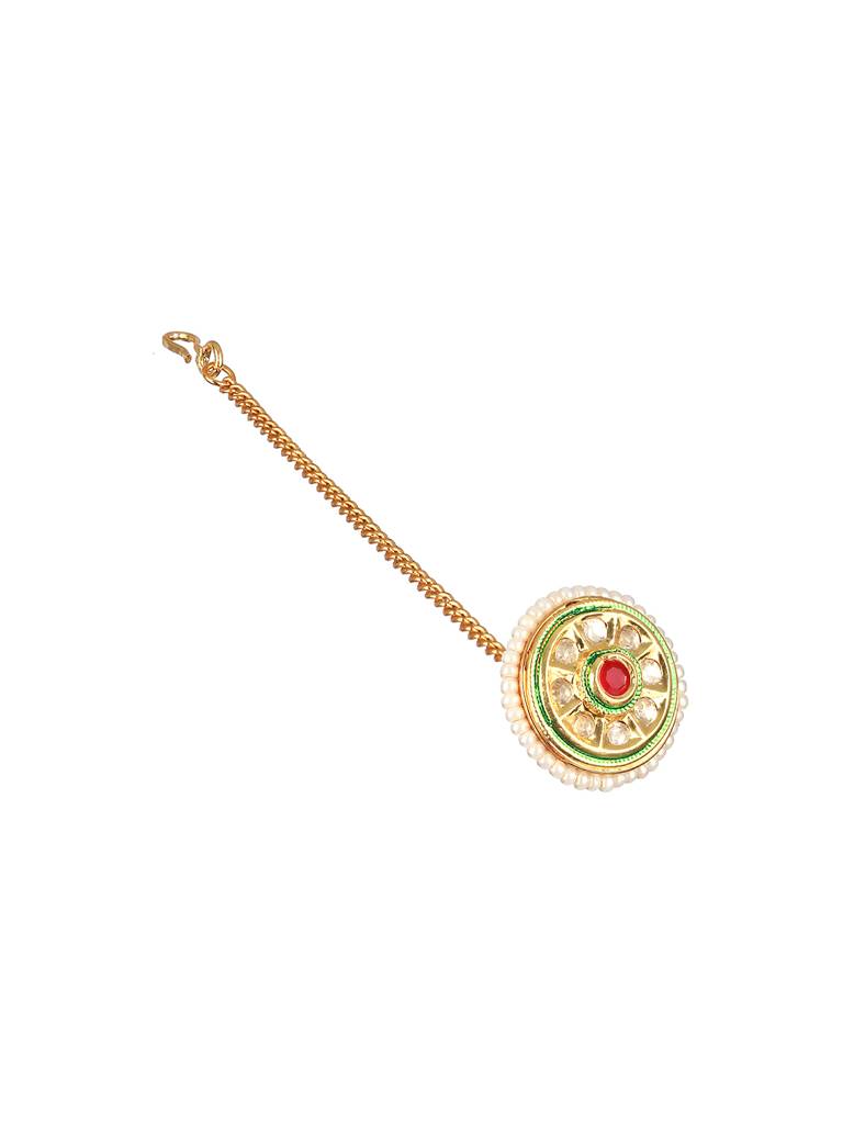 Gold Plated Kundan Studded Rajasthani Borla Mangtika : SJMT2148
