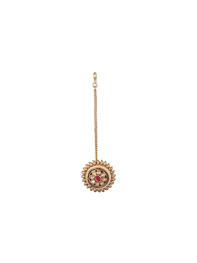 Gold Plated Red Kundan Floral Borla Mangtika : SJMT2150