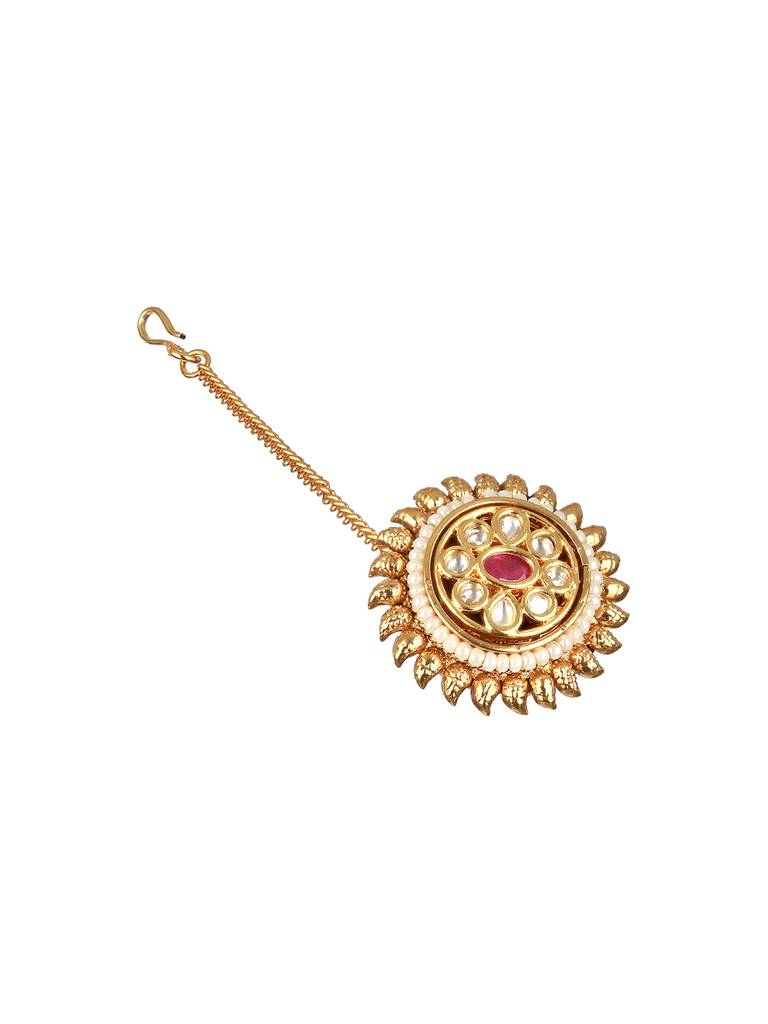 Gold Plated Red Kundan Floral Borla Mangtika : SJMT2150