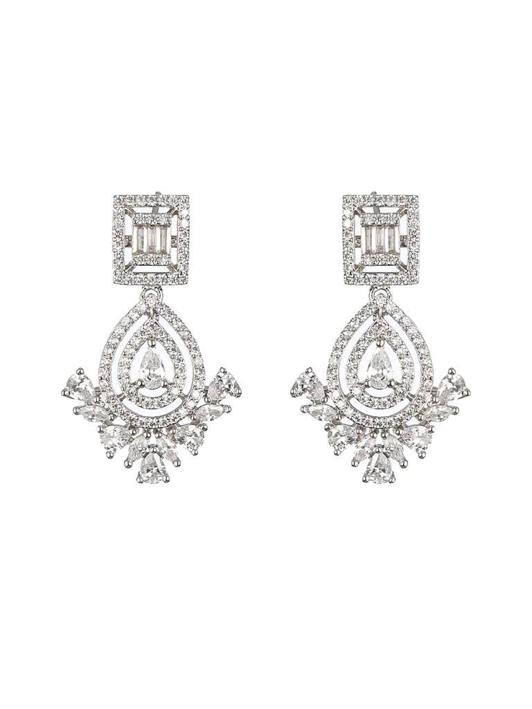 Silver Toned Cz Studded Minimal Chandbali Earrings : SJER2158