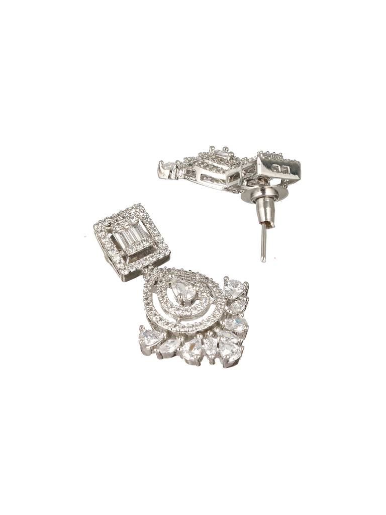 Silver Toned Cz Studded Minimal Chandbali Earrings : SJER2158
