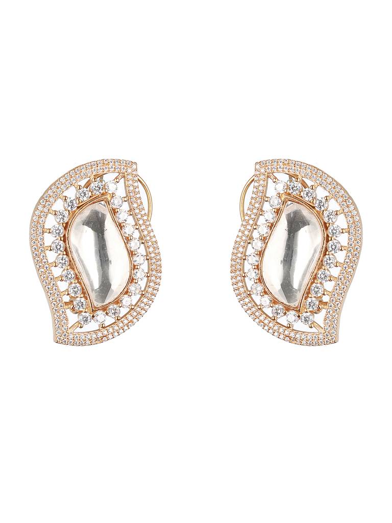 Gold Toned Kundan & Cz Studded Studds Earrings : SJER2160