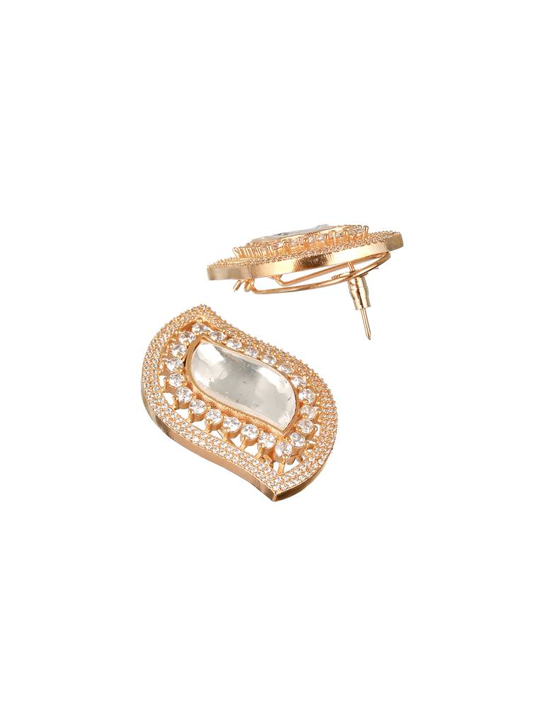 Gold Toned Kundan & Cz Studded Studds Earrings : SJER2160