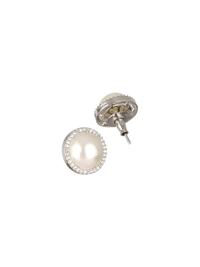 Silver Toned Pearl Minimal Studds Earrings : SJER2162