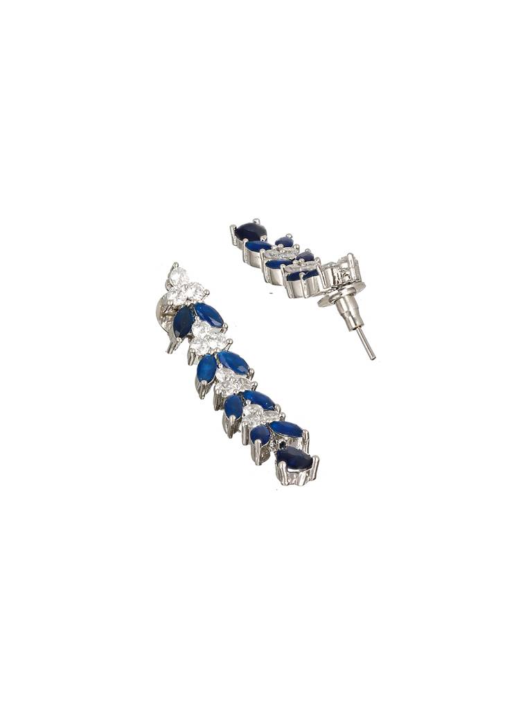 Silver Toned Blue Ad Studded Necklace Set : SJNK2164