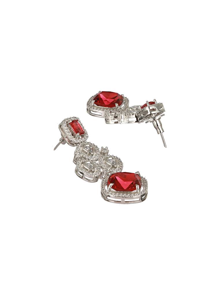 Silver Plated Red Cz Studded Statement Necklace Jewellery Set : SJNK2167