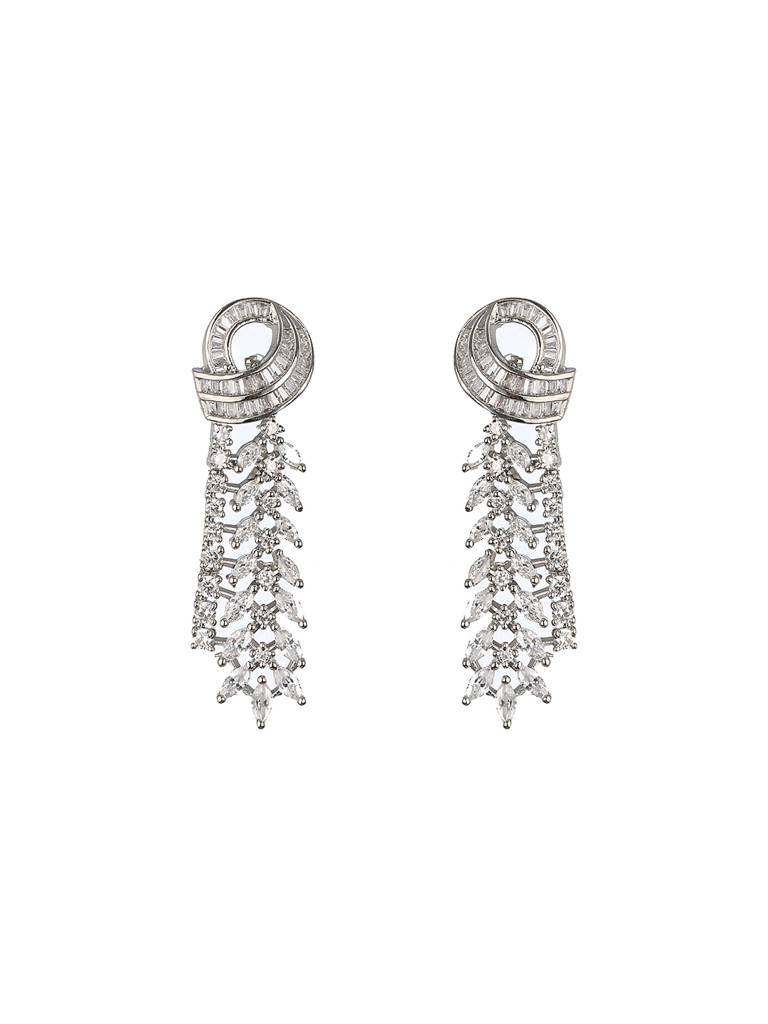 White Rhodium Cubic Zircon Studded Luxe Necklace Jewellery Set : SJNK2170