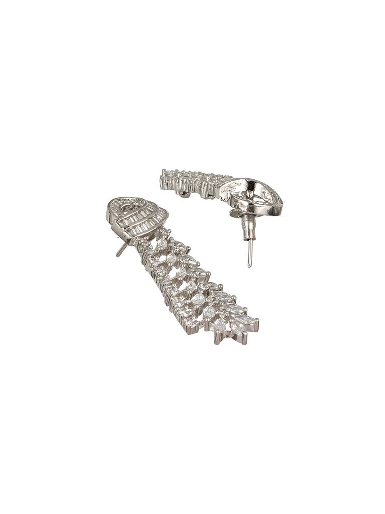 White Rhodium Cubic Zircon Studded Luxe Necklace Jewellery Set : SJNK2170