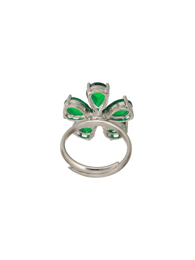 Silver Plated Green Emerald Zircon Minimal Floral Ring : SJRG2175