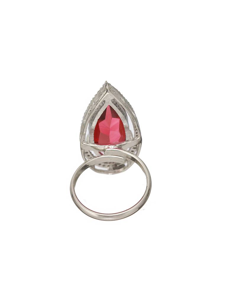 Silver Toned Red Ruby Cz Minimal Luxe Finger Ring : SJRG2178