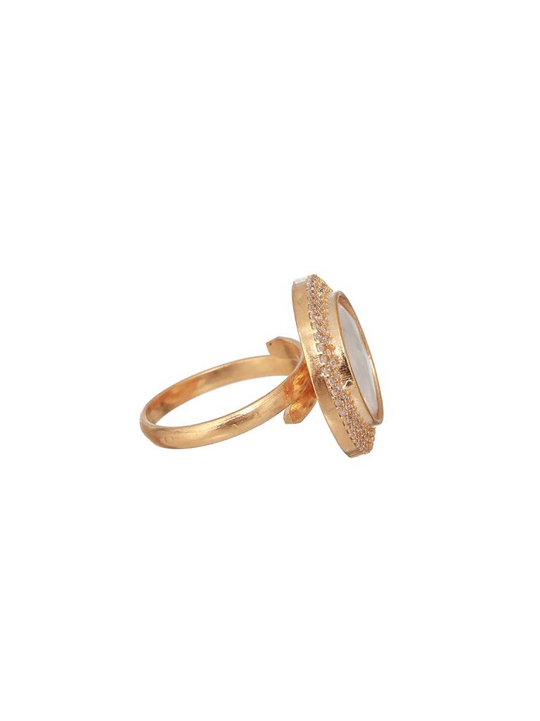 Gold Plated Original Kundan Studded Minimal Finger Ring : SJRG2179