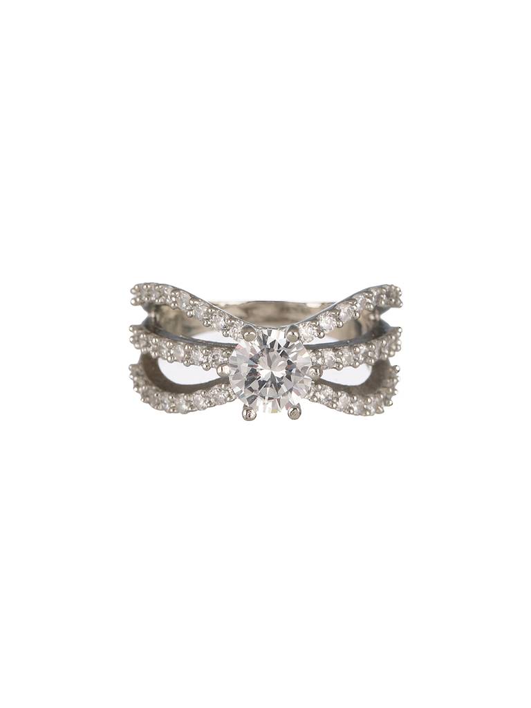 Silver Toned Ad Studded Engagement-Band Finger Rings : SJRG2181