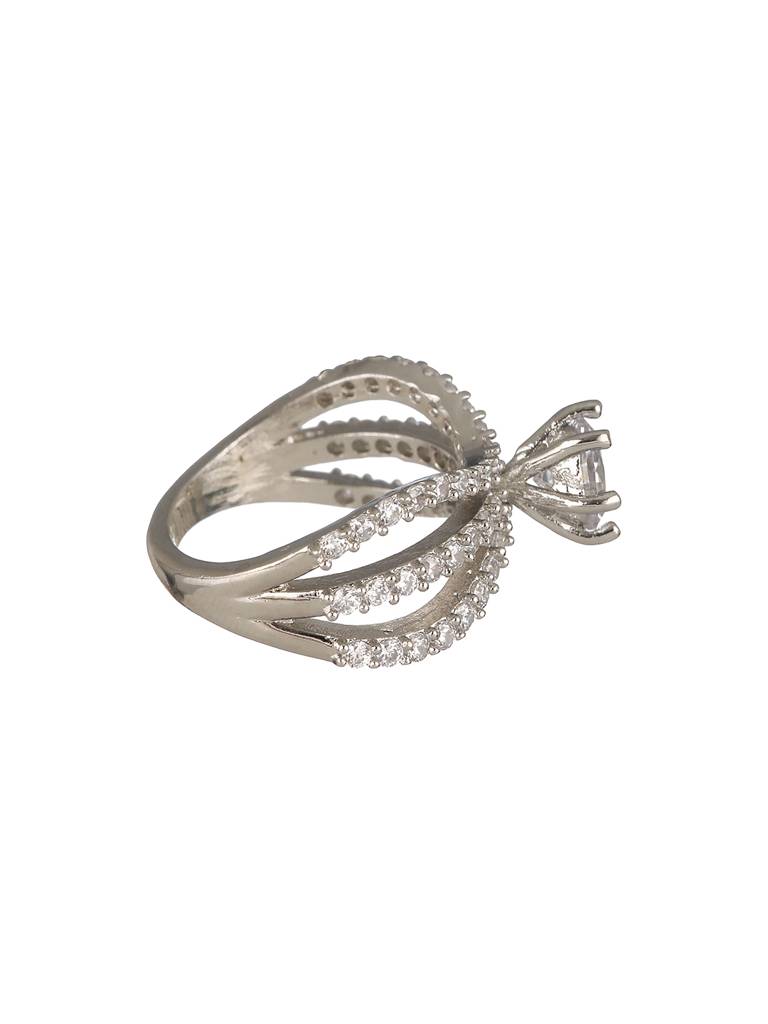Silver Toned Ad Studded Engagement-Band Finger Rings : SJRG2181