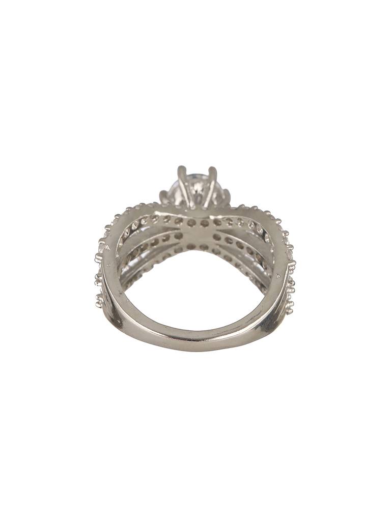 Silver Toned Ad Studded Engagement-Band Finger Rings : SJRG2181