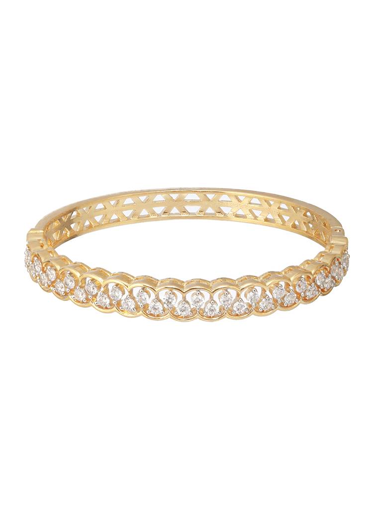 Gold Plated Cz Studded Minimal Bangle Bracelet : SJBR2182