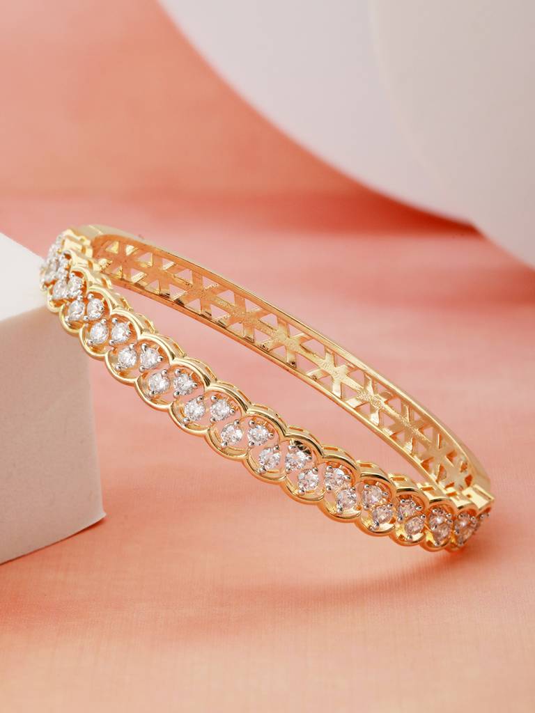 Gold Plated Cz Studded Minimal Bangle Bracelet : SJBR2182