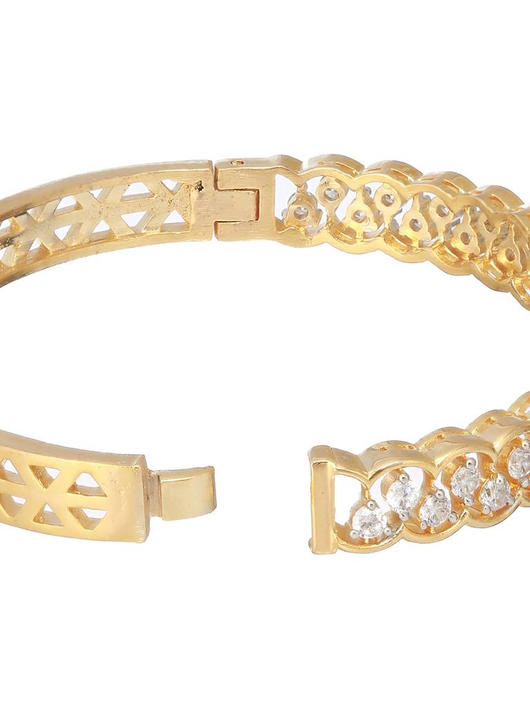 Gold Plated Cz Studded Minimal Bangle Bracelet : SJBR2182