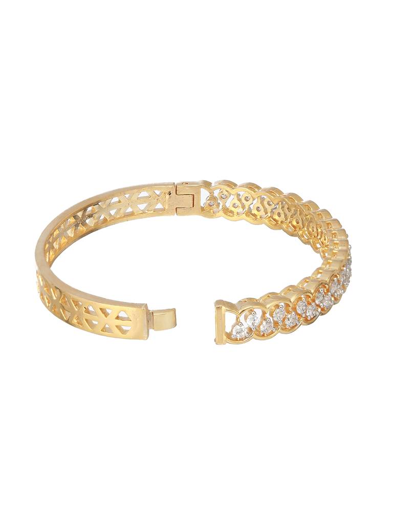Gold Plated Cz Studded Minimal Bangle Bracelet : SJBR2182