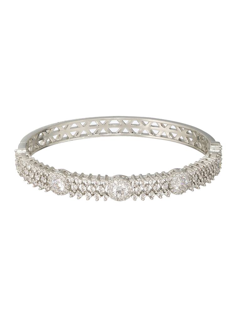 Silver Plated Zircon Studded Luxe Bangle Bracelet : SJBR2183