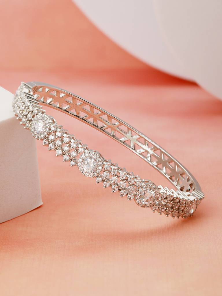 Silver Plated Zircon Studded Luxe Bangle Bracelet : SJBR2183