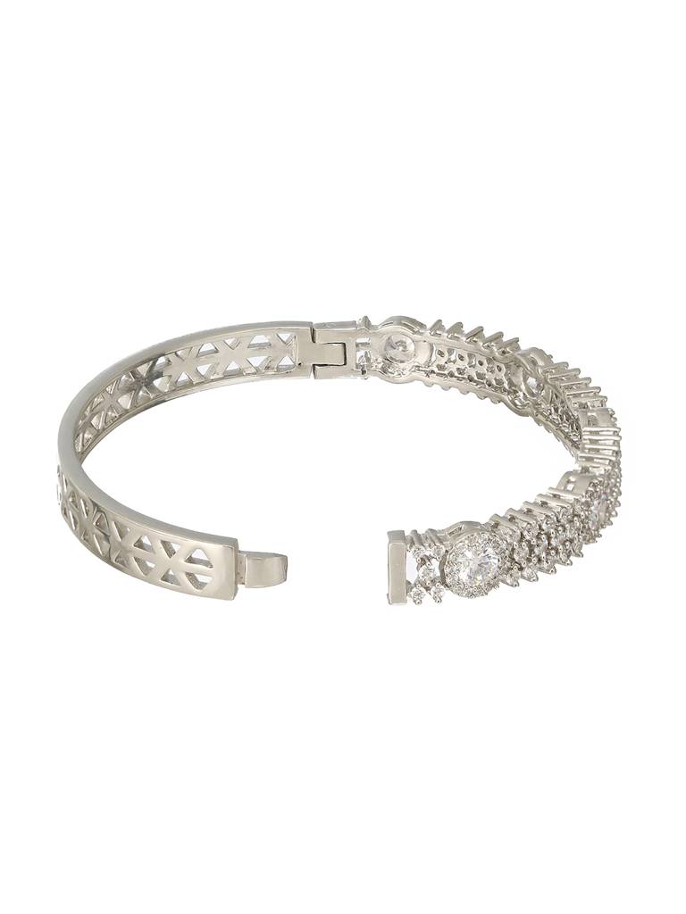 Silver Plated Zircon Studded Luxe Bangle Bracelet : SJBR2183