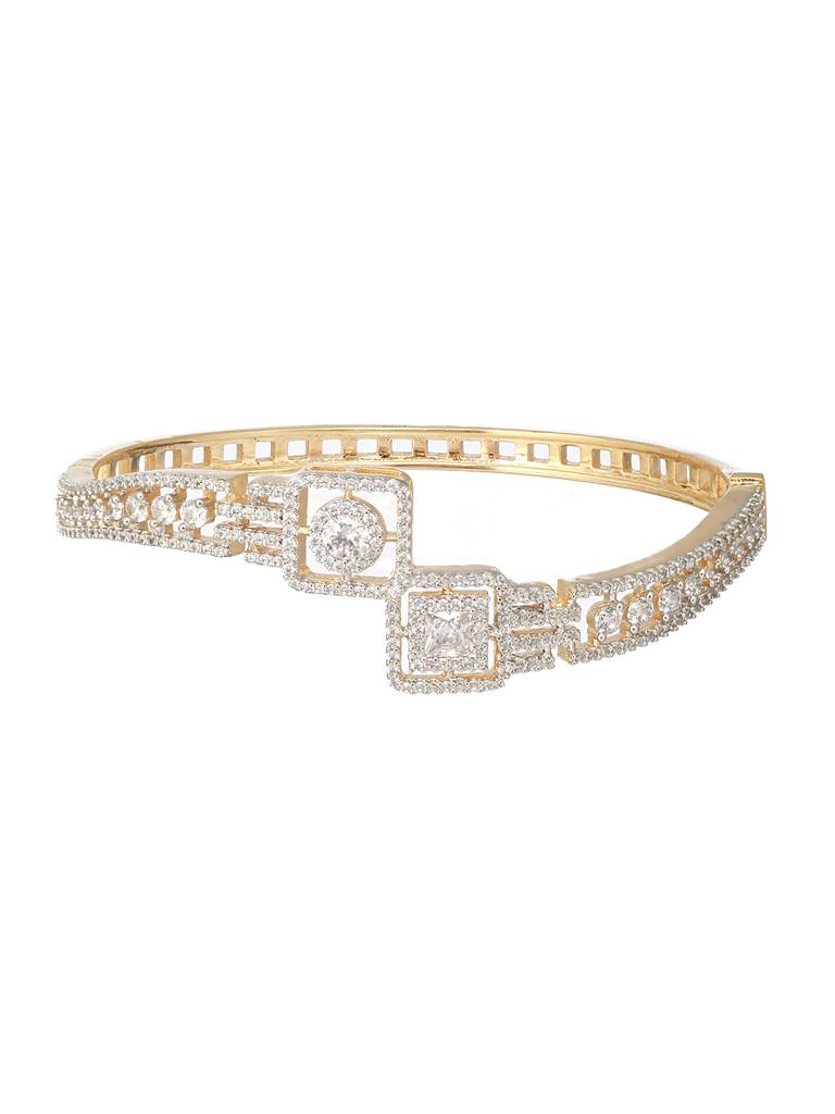 Gold Plated White Zircon Studded Statement Bangle Bracelet : SJBR2184