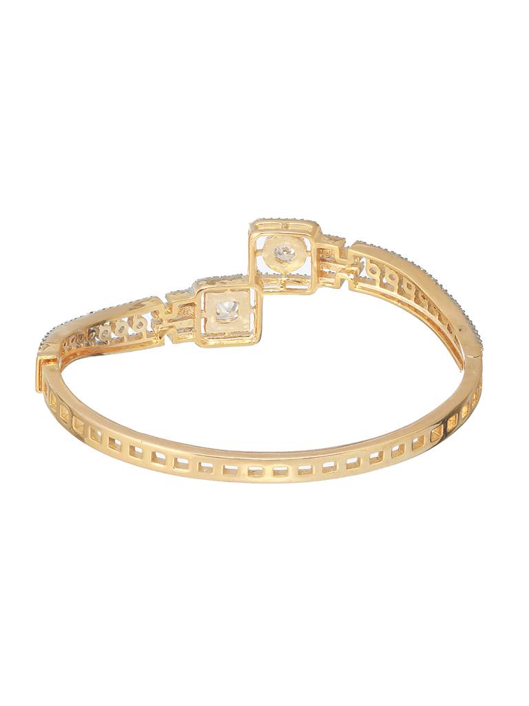 Gold Plated White Zircon Studded Statement Bangle Bracelet : SJBR2184
