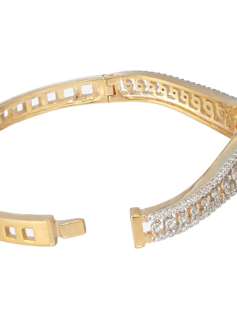 Gold Plated White Zircon Studded Statement Bangle Bracelet : SJBR2184