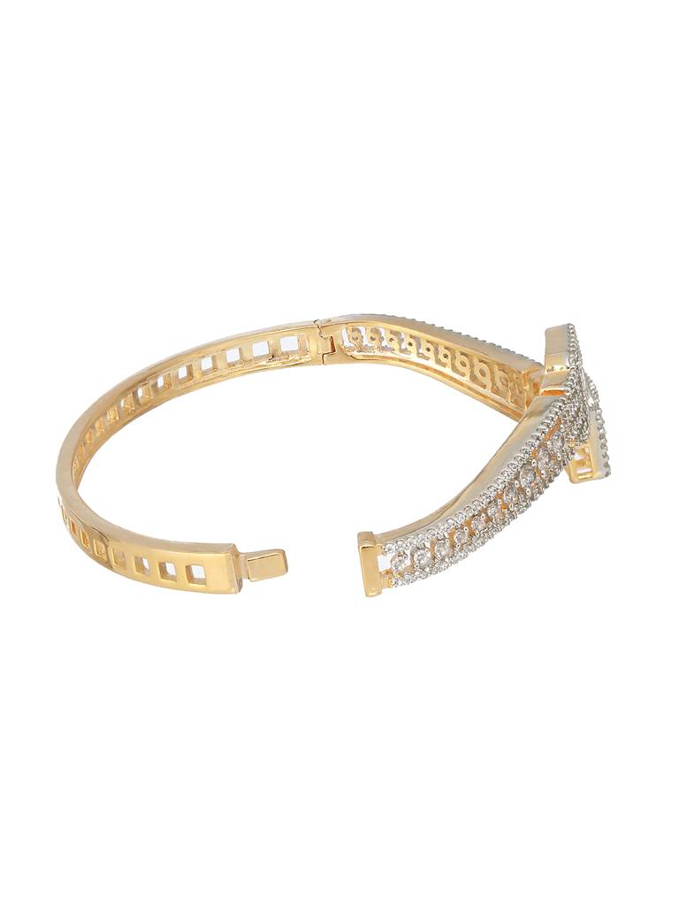 Gold Plated White Zircon Studded Statement Bangle Bracelet : SJBR2184