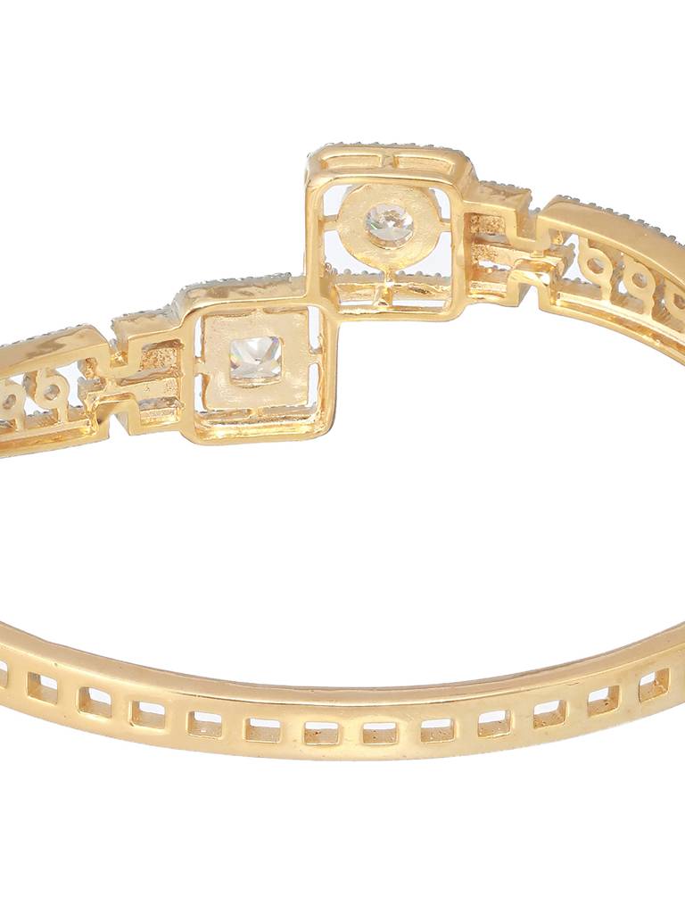Gold Plated White Zircon Studded Statement Bangle Bracelet : SJBR2184