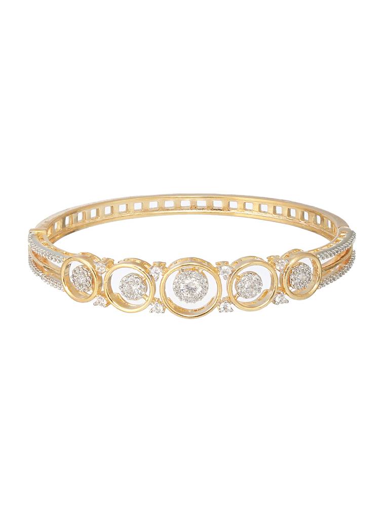 Gold Plated White Zircon Studded Minimal Bangle Bracelet : SJBR2186