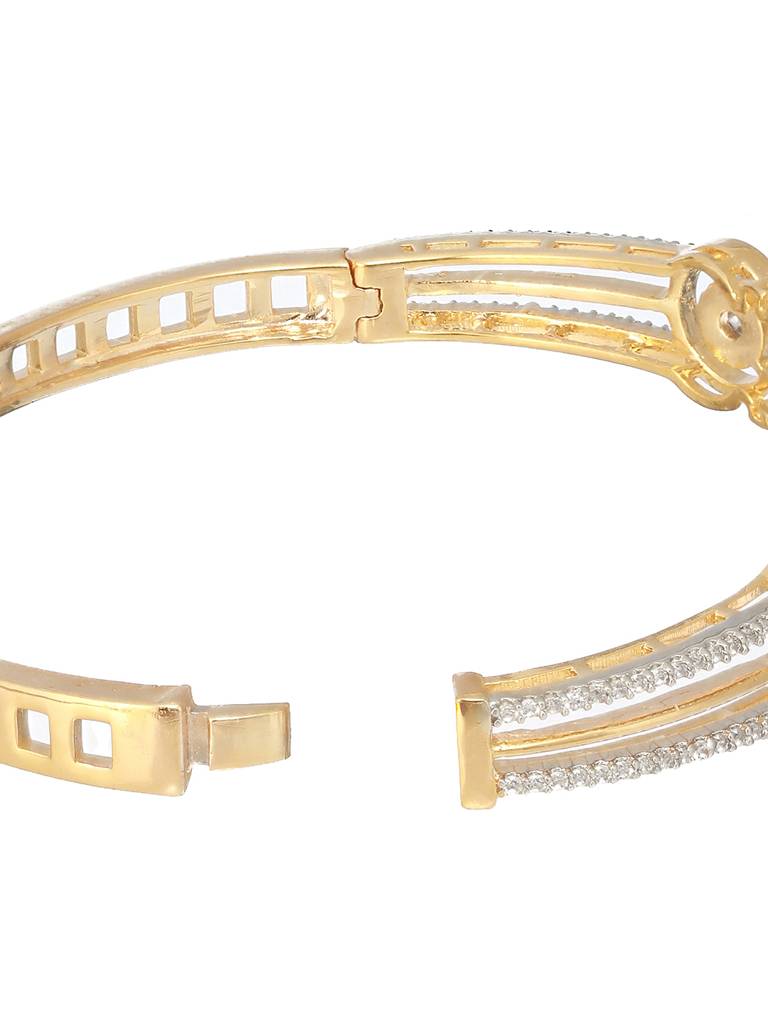 Gold Plated White Zircon Studded Minimal Bangle Bracelet : SJBR2186