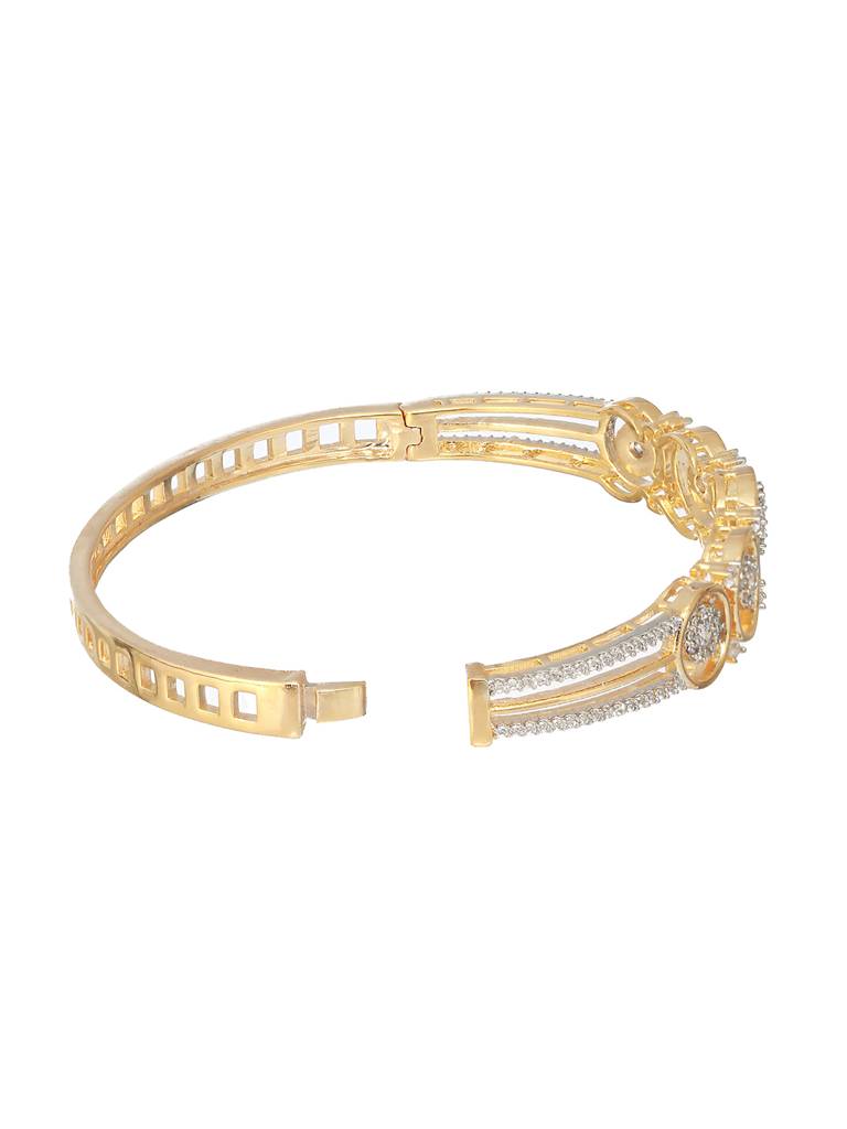 Gold Plated White Zircon Studded Minimal Bangle Bracelet : SJBR2186