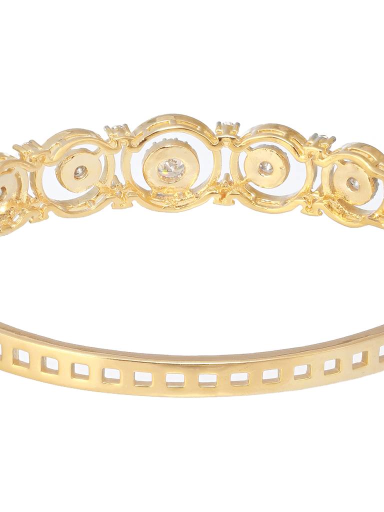 Gold Plated White Zircon Studded Minimal Bangle Bracelet : SJBR2186