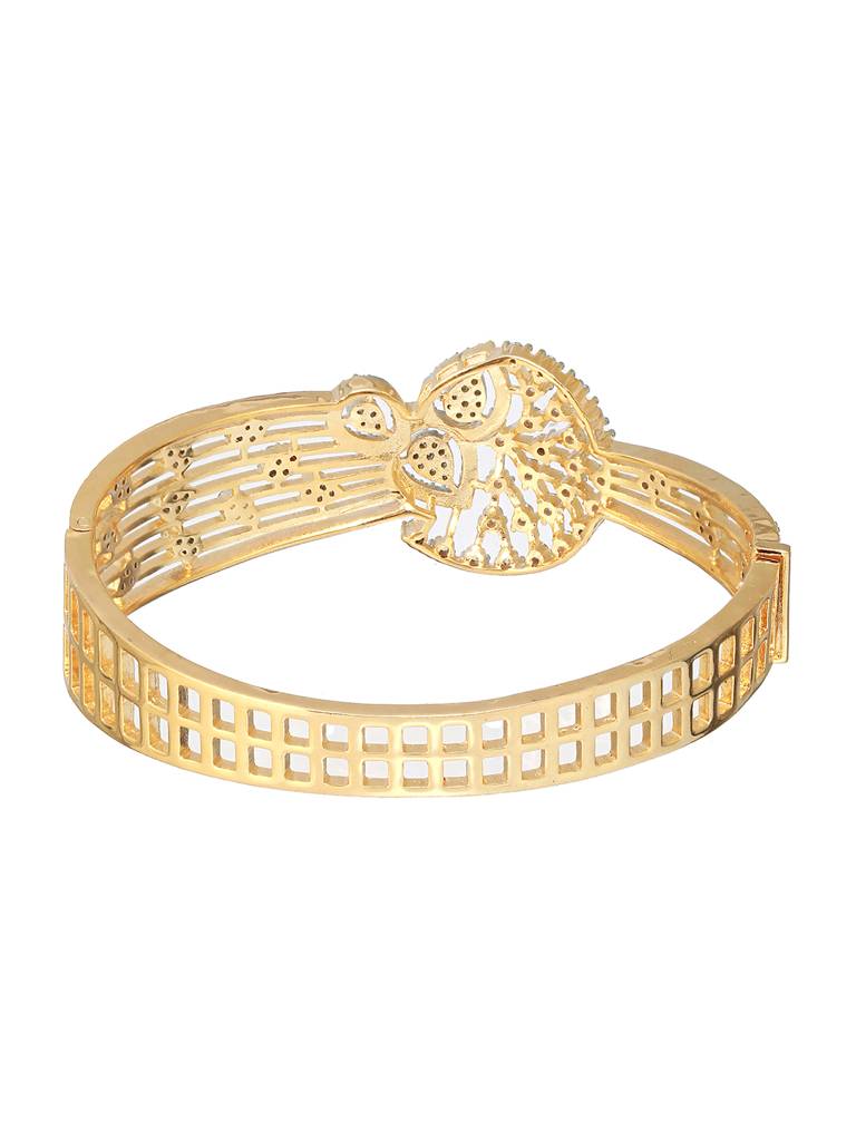 Gold Plated White Zircon Embellished Floral Statement Bangle Bracelet : SJBR2187