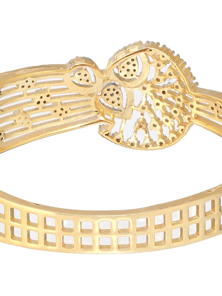 Gold Plated White Zircon Embellished Floral Statement Bangle Bracelet : SJBR2187