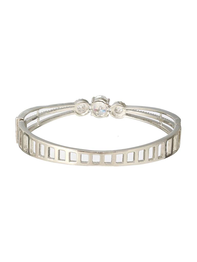 Silver Plated White Zircon Studded Minimal Kada Bracelet : SJBR2188