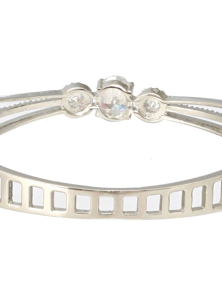 Silver Plated White Zircon Studded Minimal Kada Bracelet : SJBR2188