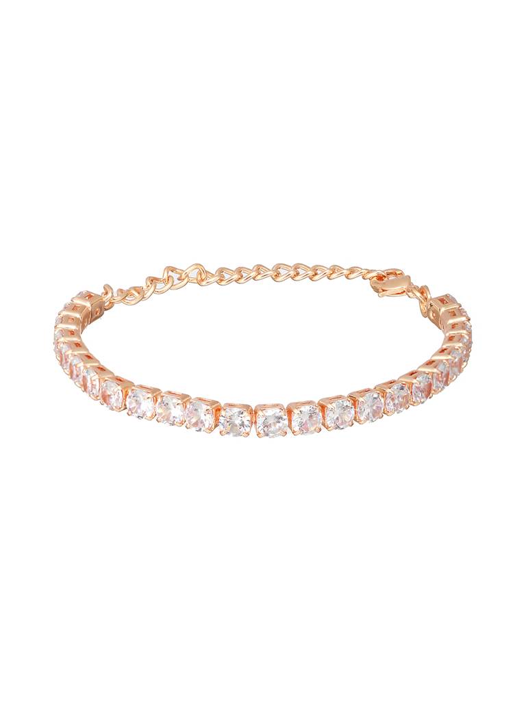 Gold Toned White Ad Studded Minimal Tennis Bracelet : SJBR2189