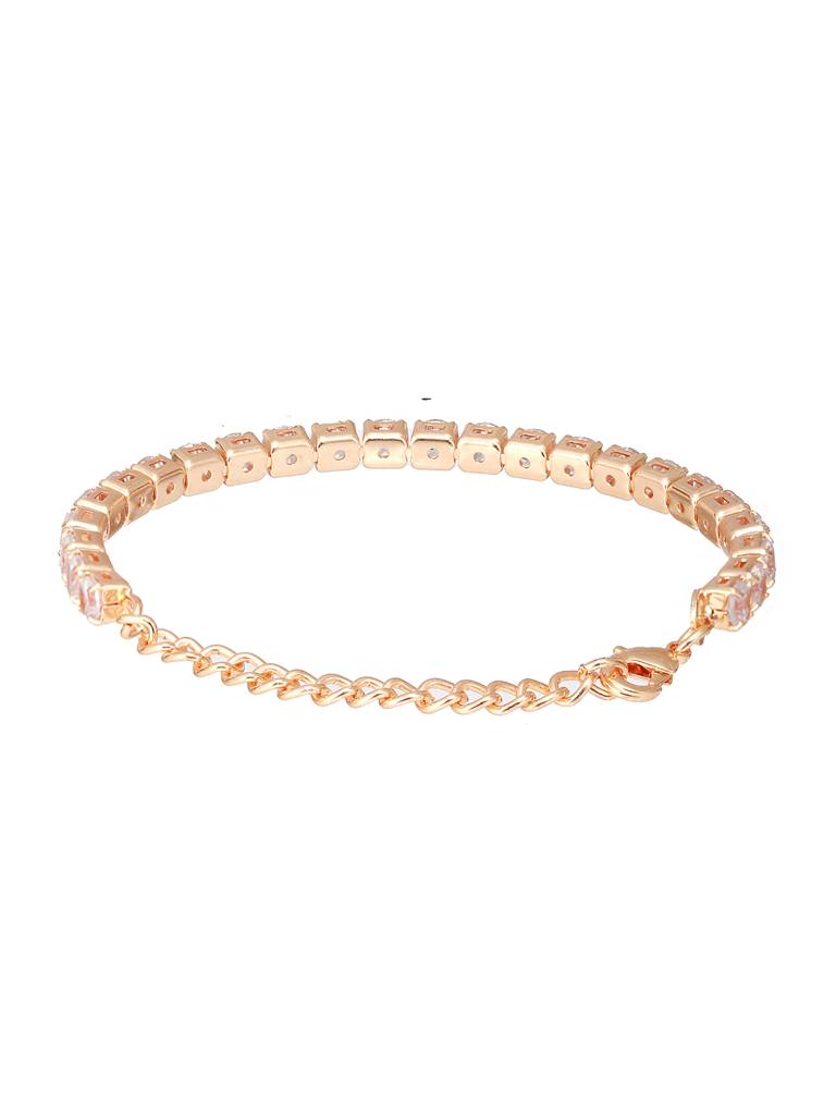 Gold Toned White Ad Studded Minimal Tennis Bracelet : SJBR2189