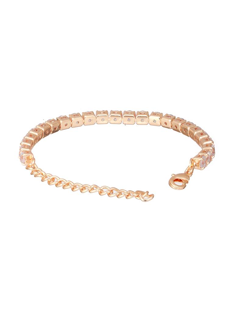 Gold Toned White Ad Studded Minimal Tennis Bracelet : SJBR2189