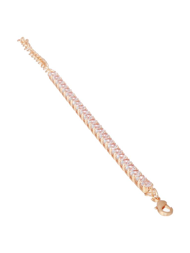 Gold Toned White Ad Studded Minimal Tennis Bracelet : SJBR2189