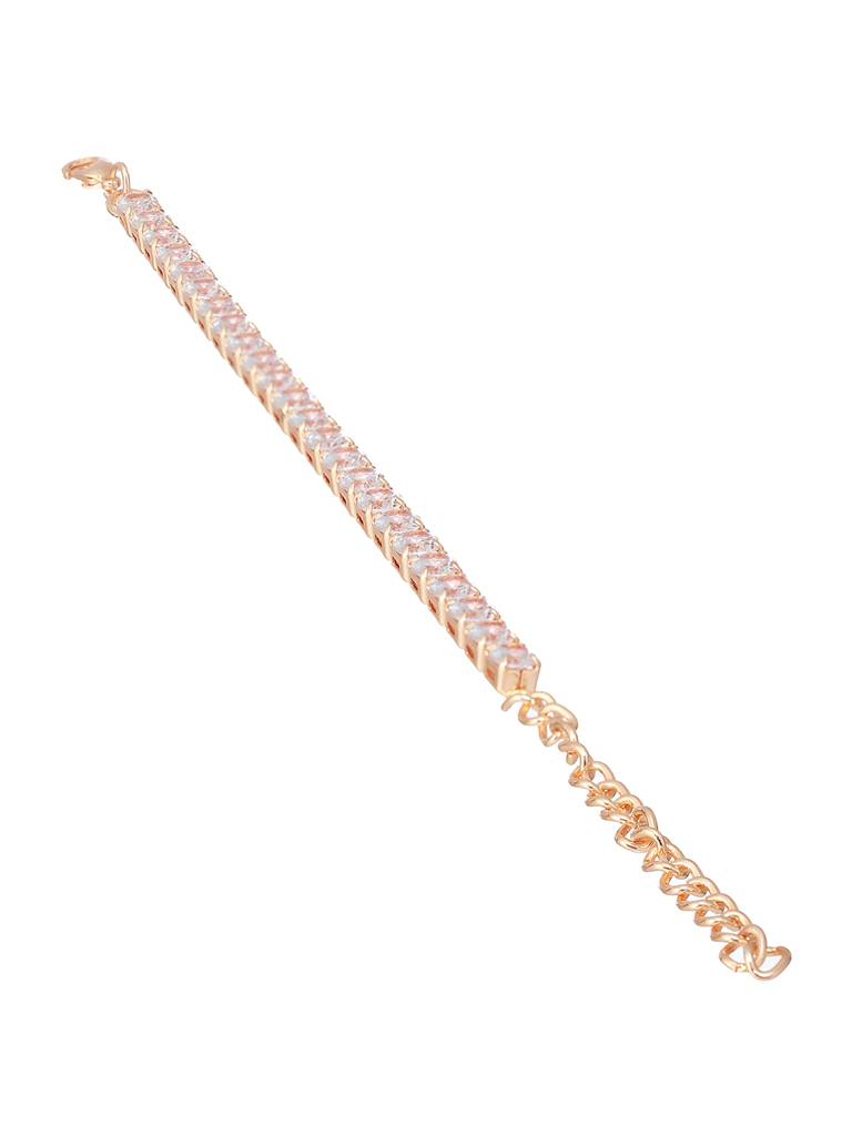 Gold Toned White Ad Studded Minimal Tennis Bracelet : SJBR2189