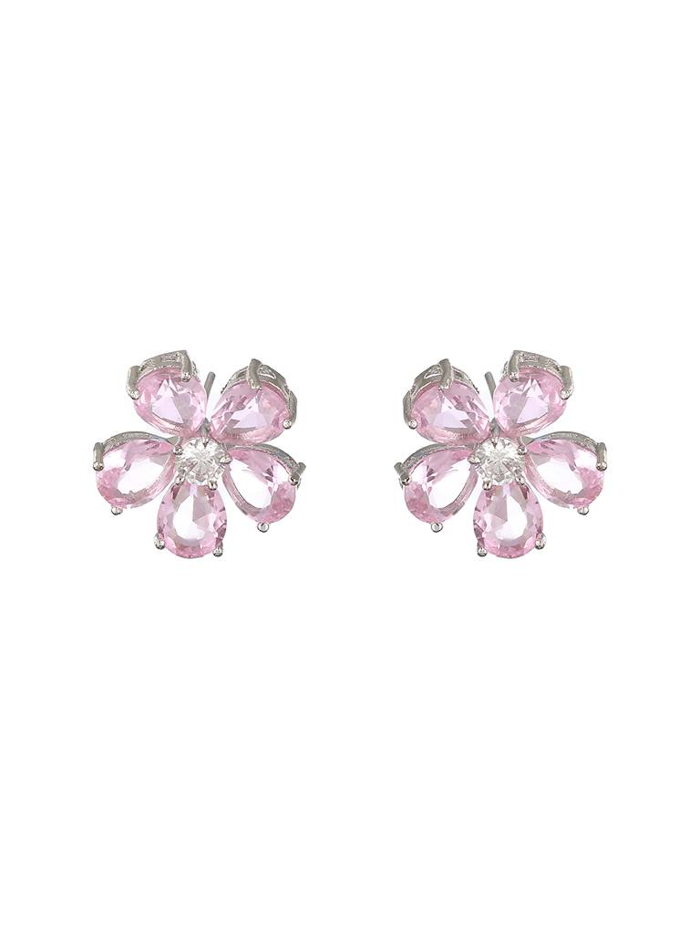Pink Zircon Floral Minimal Studds Earrings : SJER2193