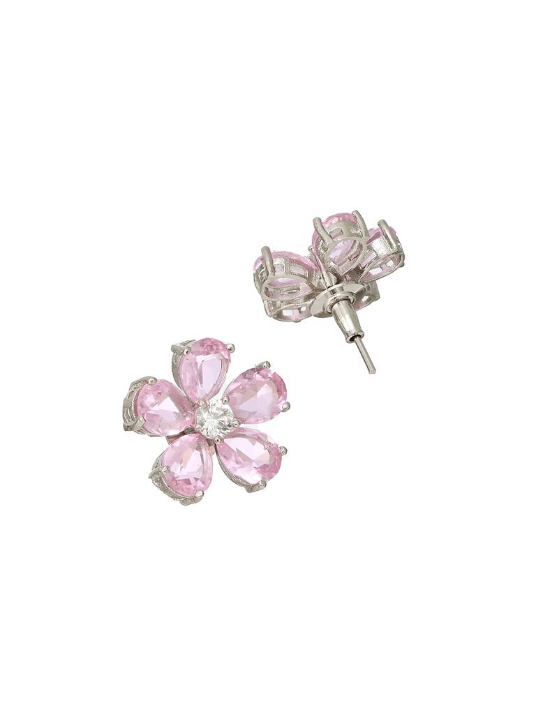 Pink Zircon Floral Minimal Studds Earrings : SJER2193