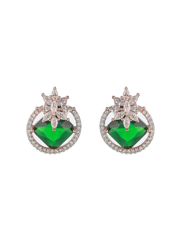 Rose Gold Plated Green Ad Stuuded Minimal Studds Earring : SJER2195